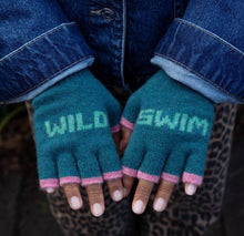 Load image into Gallery viewer, Wild Swim Fingerless Gloves in Teal and Peppermint
