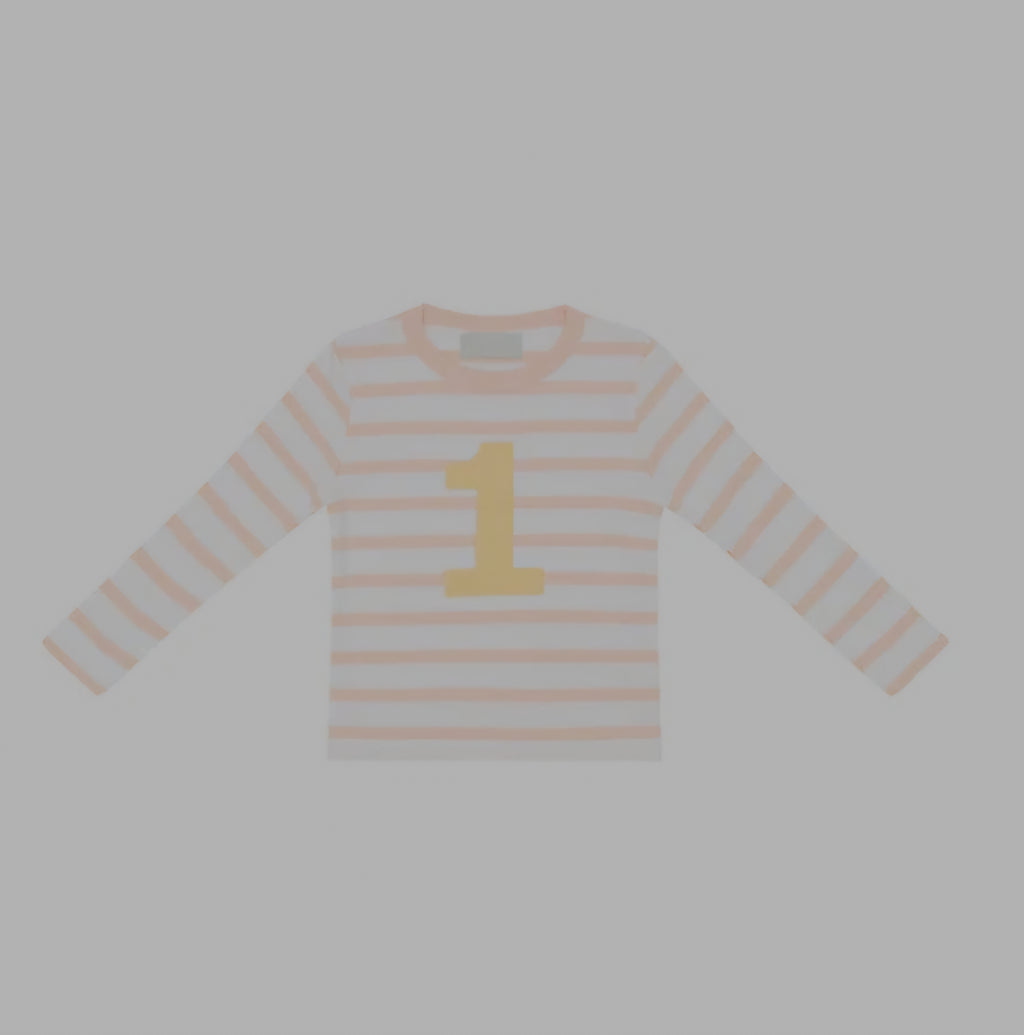 Powder Pink and White Breton Striped Number T Shirt