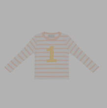 Load image into Gallery viewer, Powder Pink and White Breton Striped Number T Shirt
