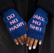 Load image into Gallery viewer, Do No Harm Take No Shit Wrist Warmers in Clíona by Black and Beech
