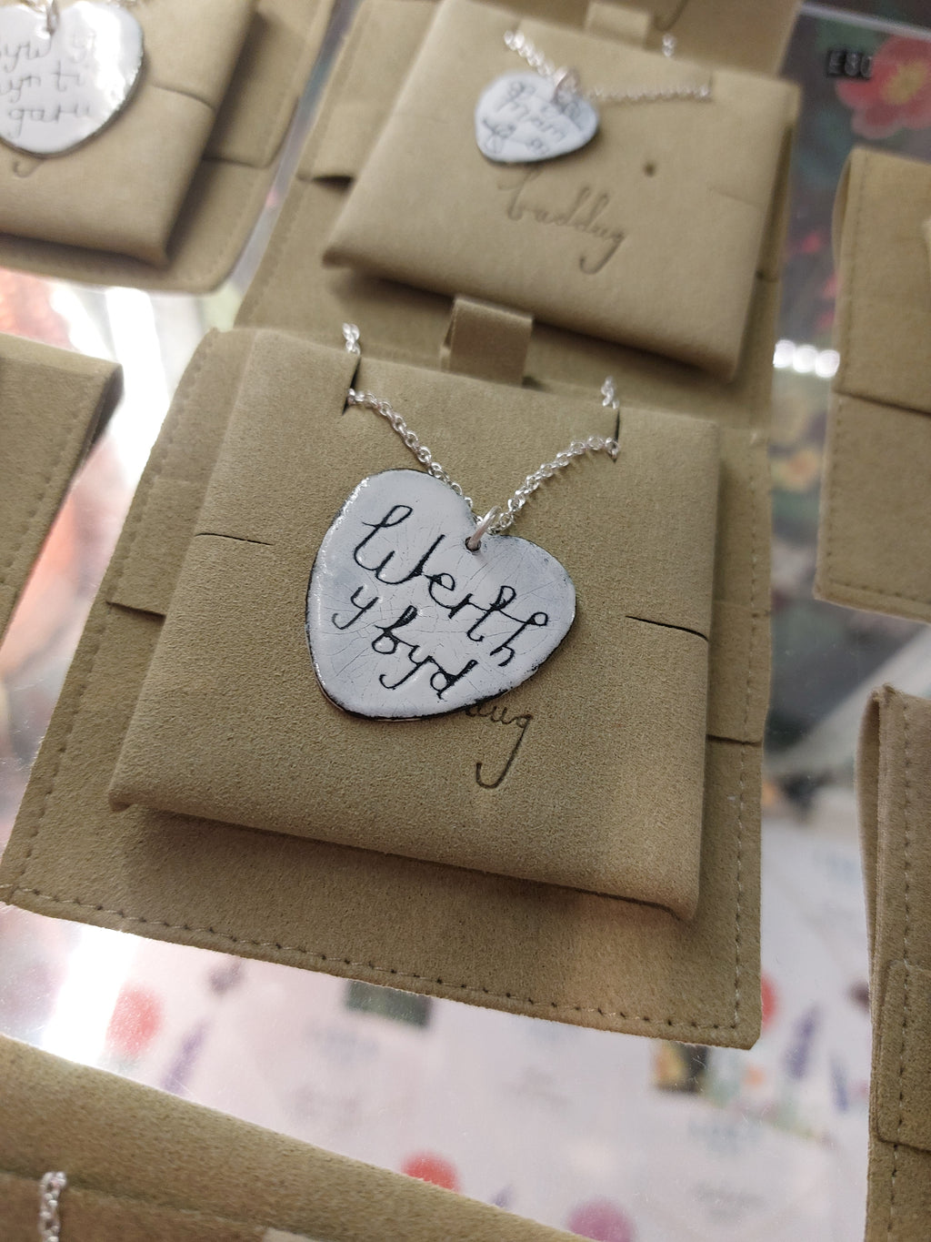 Heart enamel necklaces by Buddug
