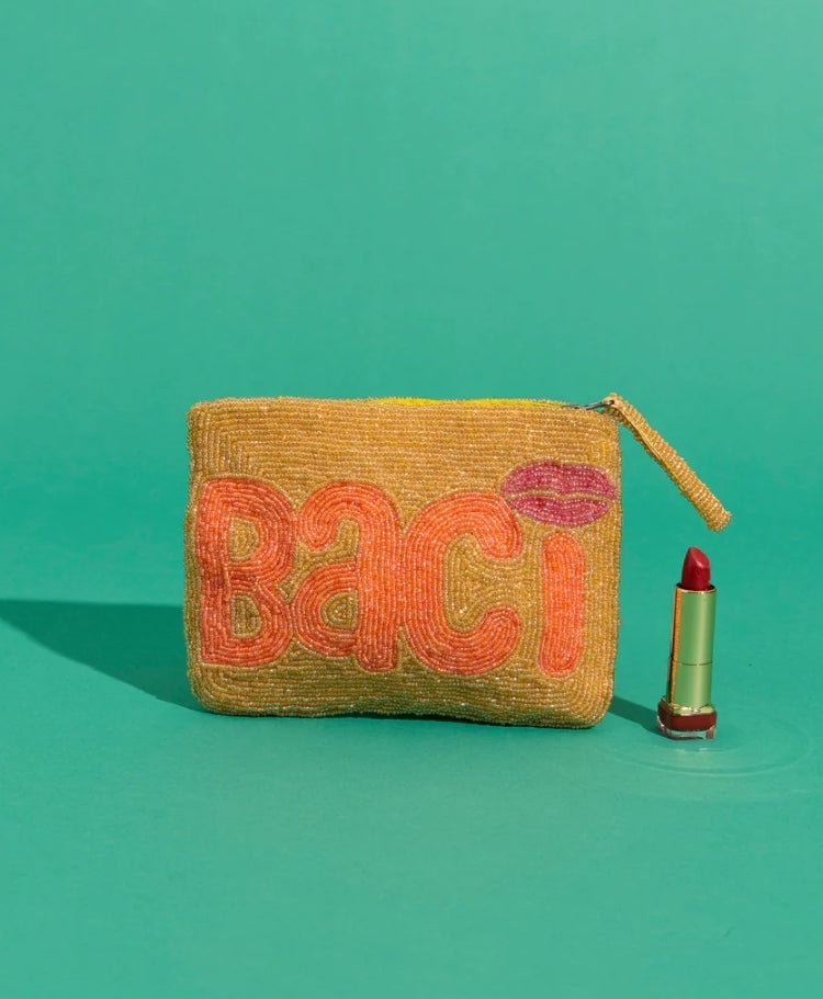 Baci beaded purse in gold and  coral