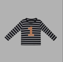 Load image into Gallery viewer, Bob and Blossom Black and White Breton Striped Number T Shirt
