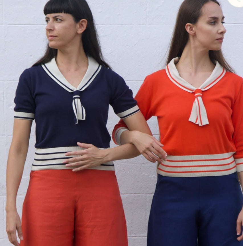 Sailor knitted top - coral