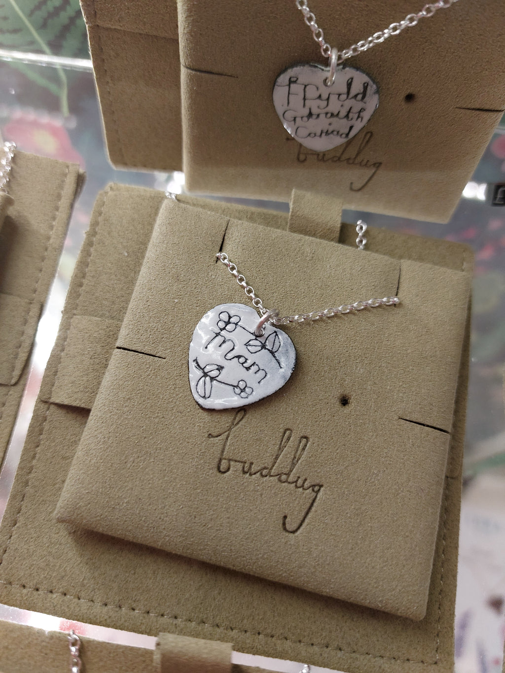 Heart enamel necklaces by Buddug