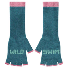 Load image into Gallery viewer, Wild Swim Fingerless Gloves in Teal and Peppermint
