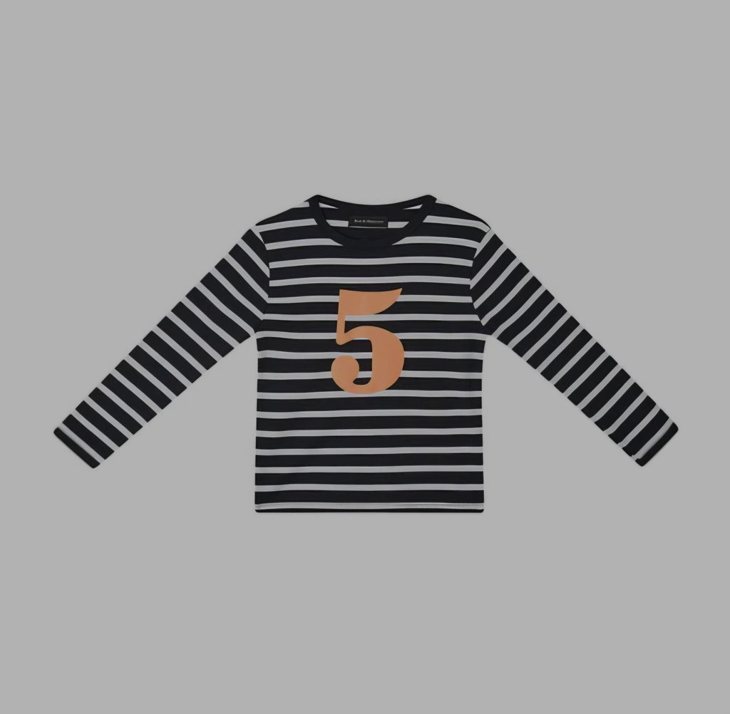 Bob and Blossom Black and White Breton Striped Number T Shirt