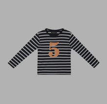 Load image into Gallery viewer, Bob and Blossom Black and White Breton Striped Number T Shirt
