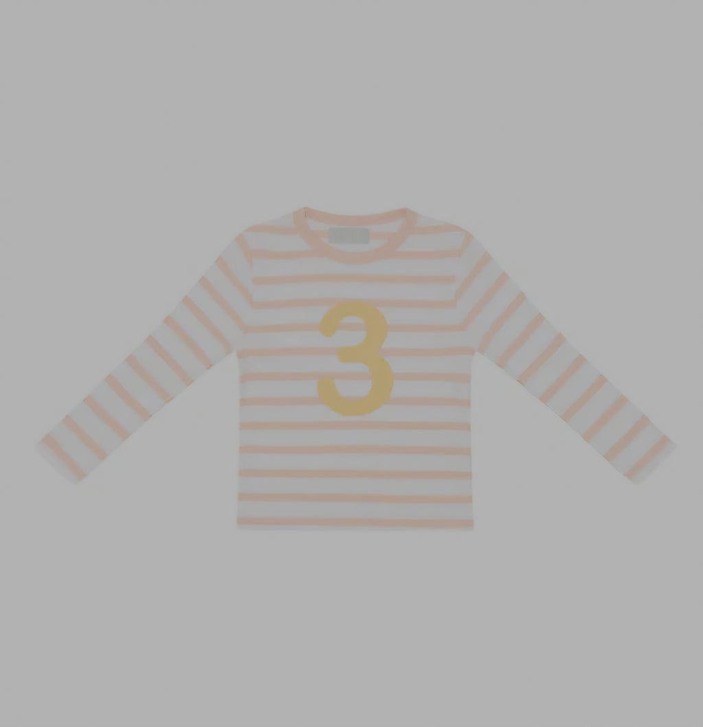 Powder Pink and White Breton Striped Number T Shirt