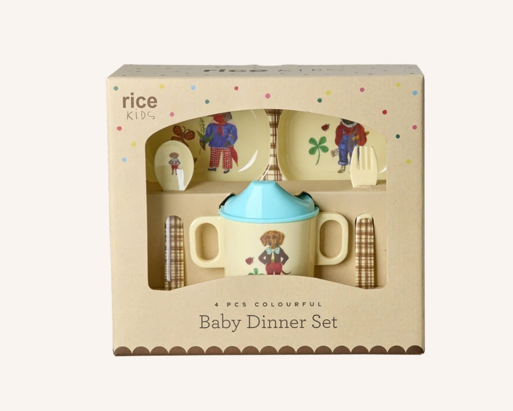 Baby melamine dinner set in blue by Nathalie Lété