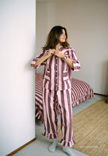 Load image into Gallery viewer, Cropped Cotton Pyjamas in Pink and Burgundy Stripe by TBCo
