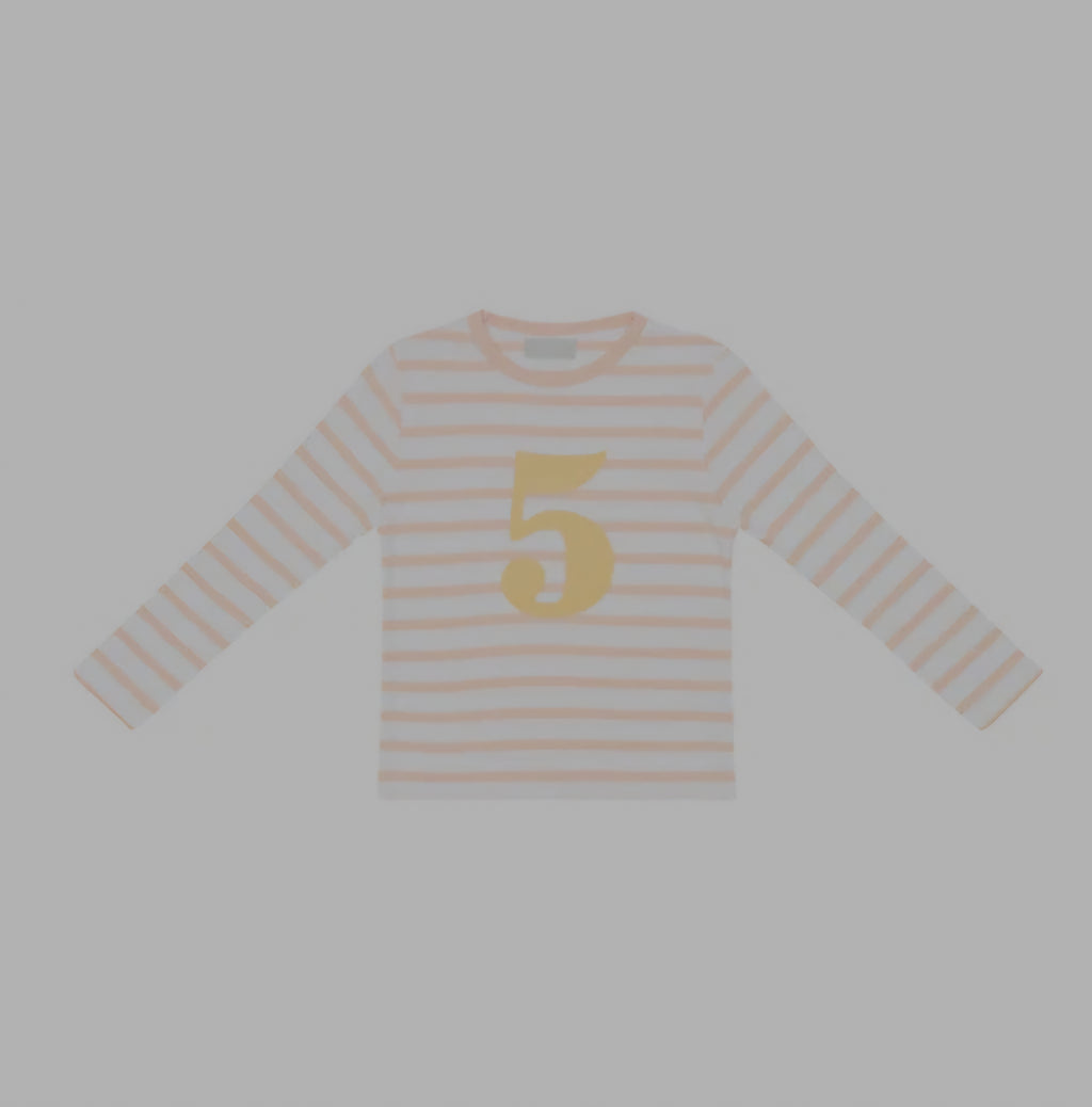 Powder Pink and White Breton Striped Number T Shirt