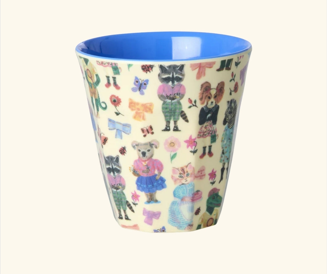 Small blue animal print melamine cup by Nathalie Lété for Rice