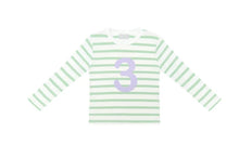 Load image into Gallery viewer, Seafoam and white striped number tops (lilac)
