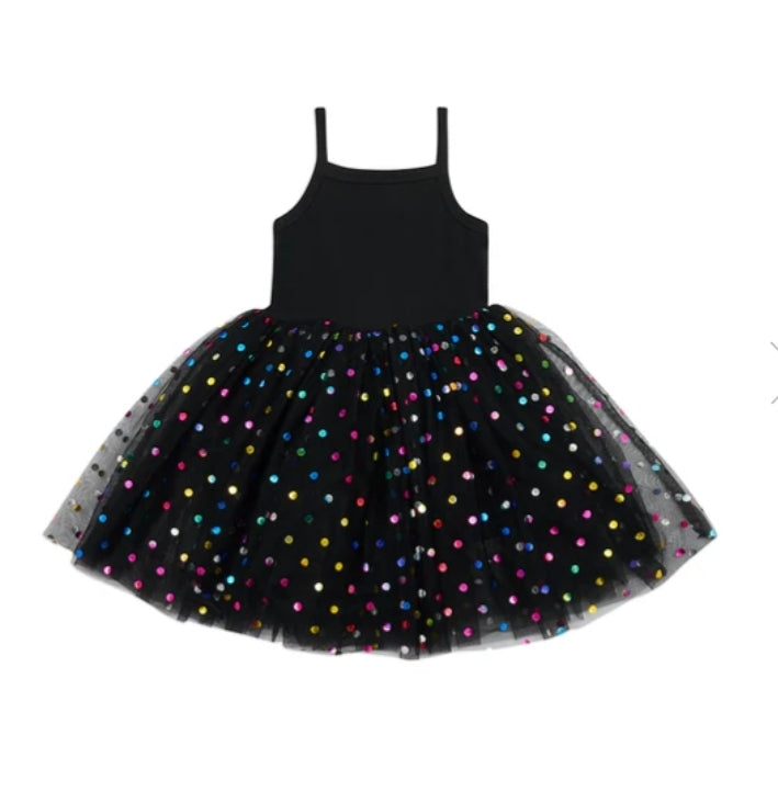 Black and rainbow spot tutu dress