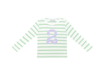 Load image into Gallery viewer, Seafoam and white striped number tops (lilac)
