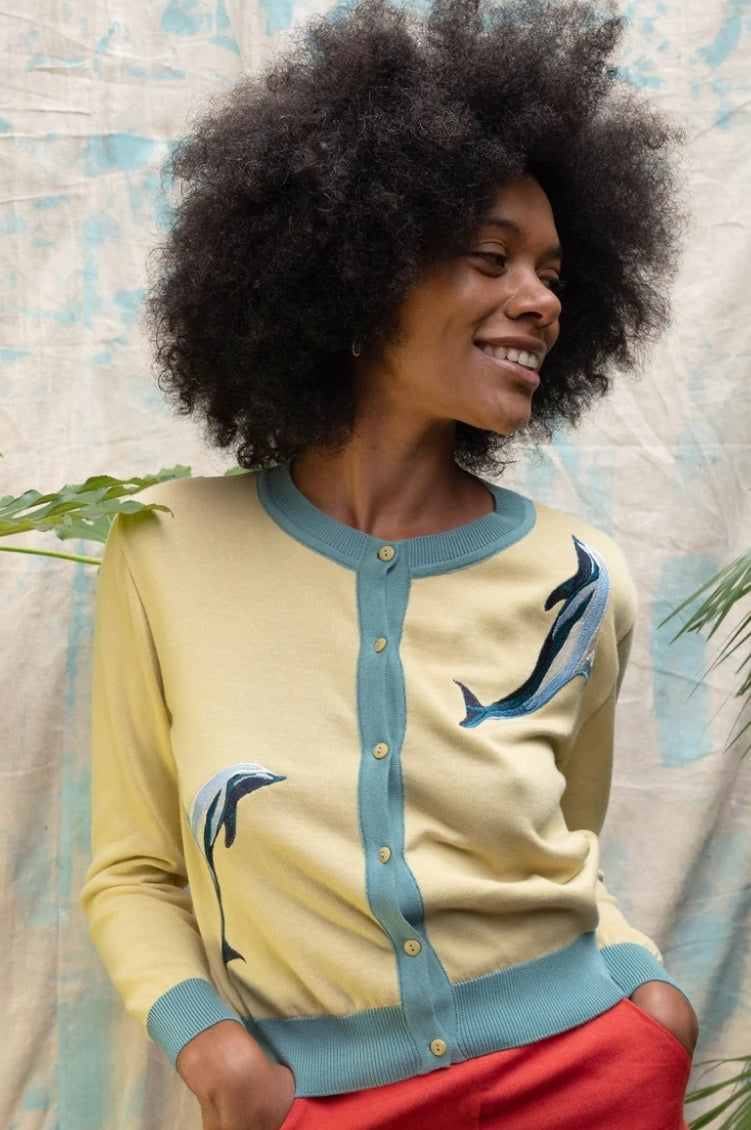 Vera Cardigan Yellow Dolphins