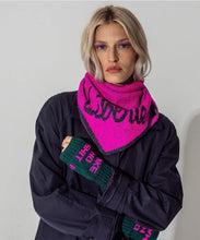 Load image into Gallery viewer, Liberté lambswool triangle scarf in fluro pink and green
