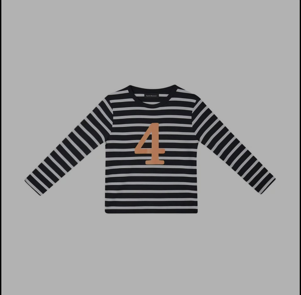 Bob and Blossom Black and White Breton Striped Number T Shirt