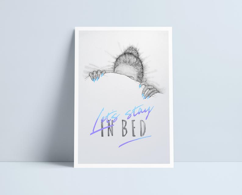 Beth am aros yn gwely? / Let's stay in bed A4 print by Niki Pilkingon