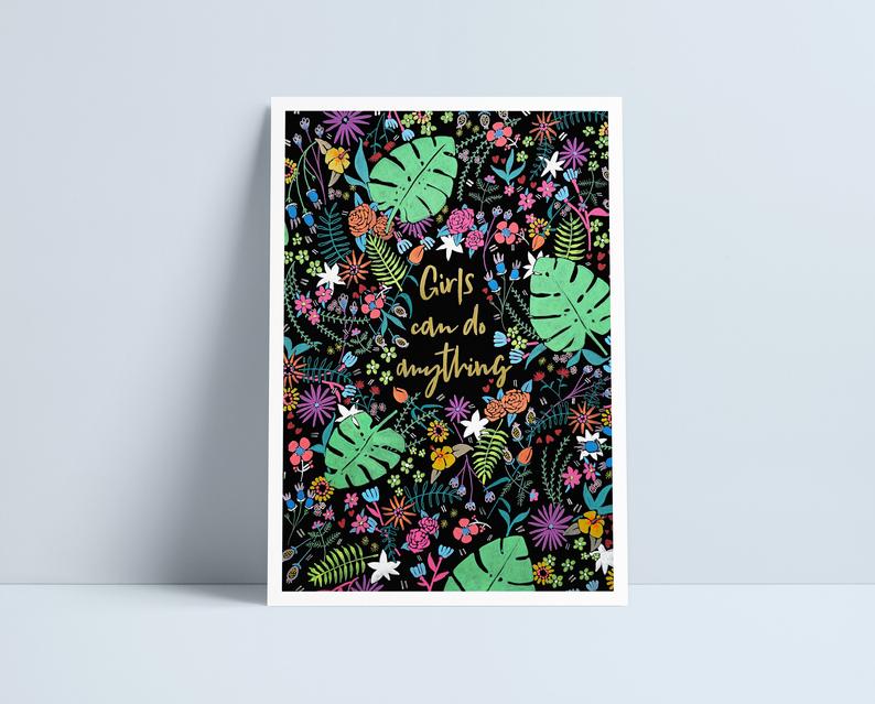 Gall Merched Wneud Unrhywbeth / Girls Can do Anything A4 print by Niki Pilkington