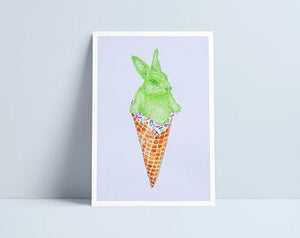 Bunny/chick/squirrel in ice cream A4 print by Niki Pilkington