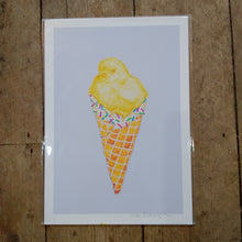 Load image into Gallery viewer, Bunny/chick/squirrel in ice cream A4 print by Niki Pilkington
