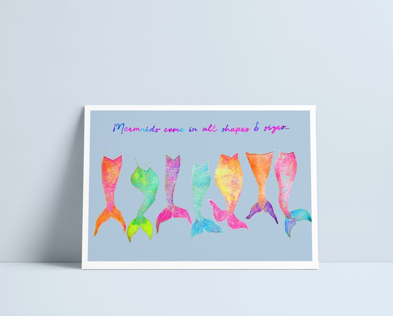 Mermaids come in all shapes and sizes - A4 Print by Niki Pilkington