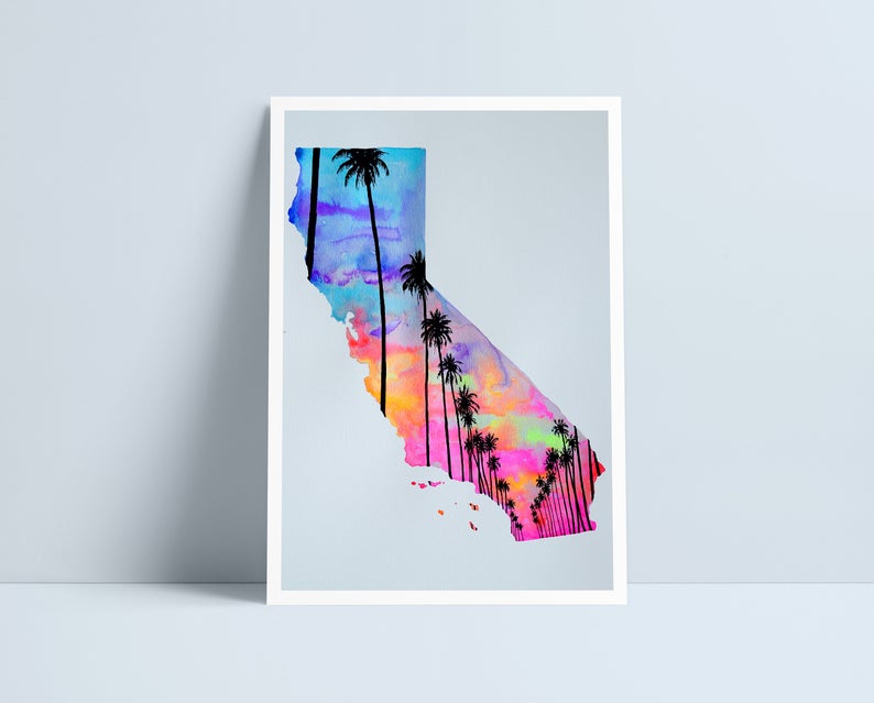 Sunset California Map - A4 Print by Niki Pilkington