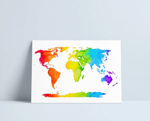 Rainbow World Map - A4 Print by Niki Pilkington