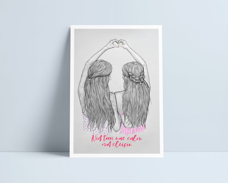 Two girls making heart hands (All variations) - A4 Prints by Niki Pilkington