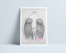 Load image into Gallery viewer, Two girls making heart hands (All variations) - A4 Prints by Niki Pilkington
