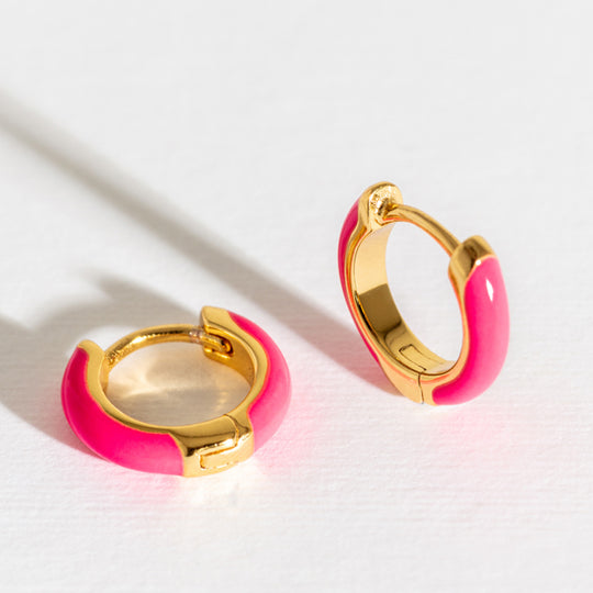 Hot Pink Gold Vermeil Huggie Hoop Earrings