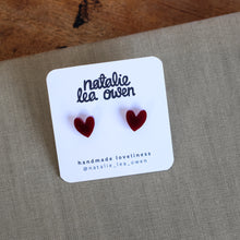 Load image into Gallery viewer, Maroon heart studs
