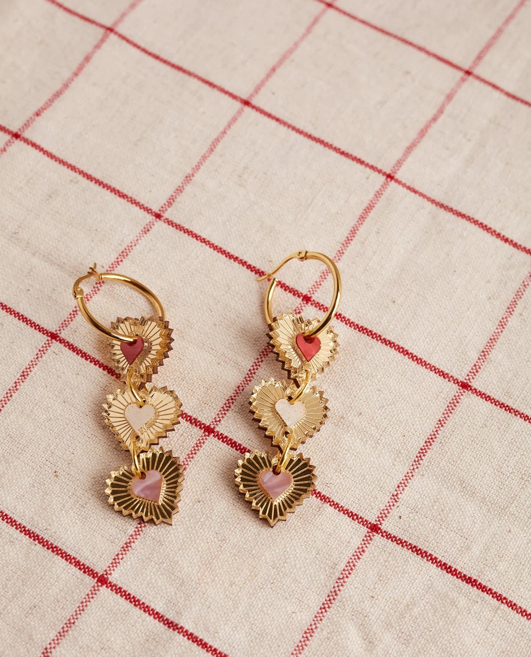 Triple drop heart earrings