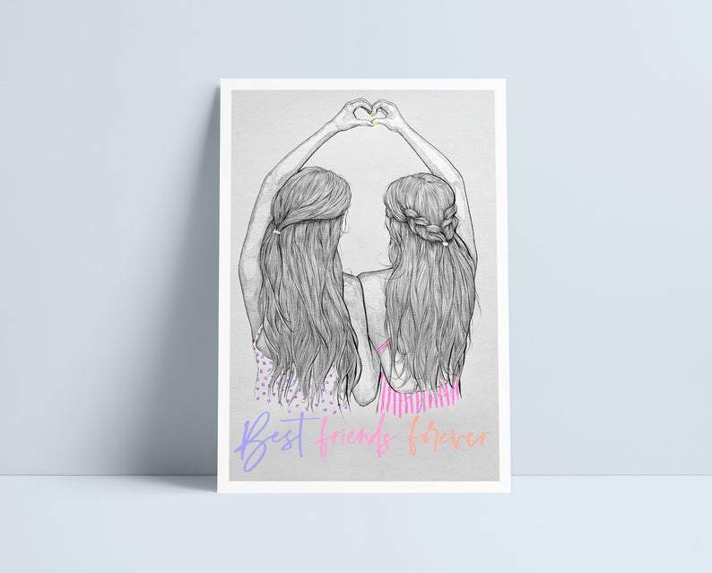 Two girls making heart hands (All variations) - A4 Prints by Niki Pilkington