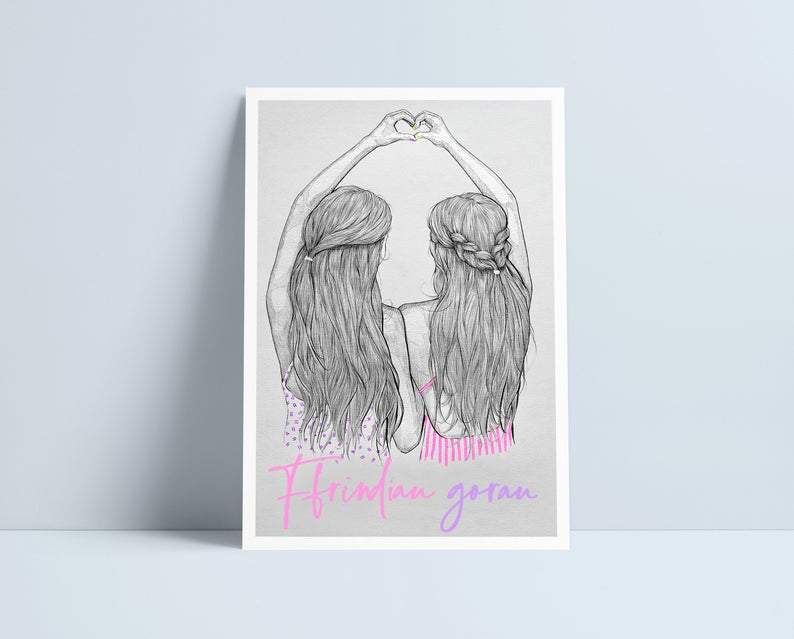 Two girls making heart hands (All variations) - A4 Prints by Niki Pilkington
