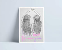 Load image into Gallery viewer, Two girls making heart hands (All variations) - A4 Prints by Niki Pilkington
