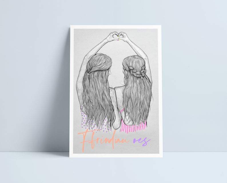 Two girls making heart hands (All variations) - A4 Prints by Niki Pilkington
