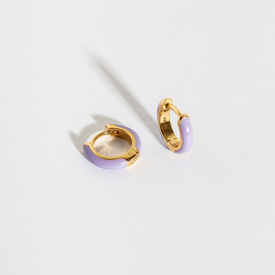 Lavender Enamel Gold Vermeil Huggie Hoop Earrings