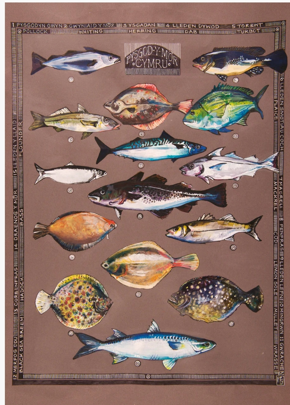 Pysgod y Mor / Sea fish A3 print by Ffion Gwyn
